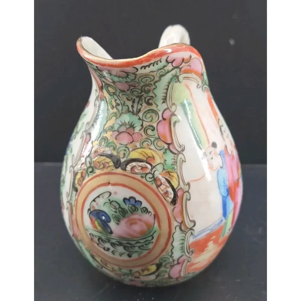 Vtg Chinese Export Famille Rose Medallion Porcelain Hand Painted Creamer Pitcher